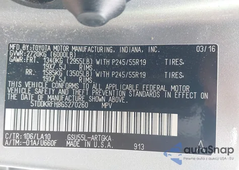 2016 Toyota Highlander Limited V6 from USA, damaged, VIN 5TDDKRFH8GS270260